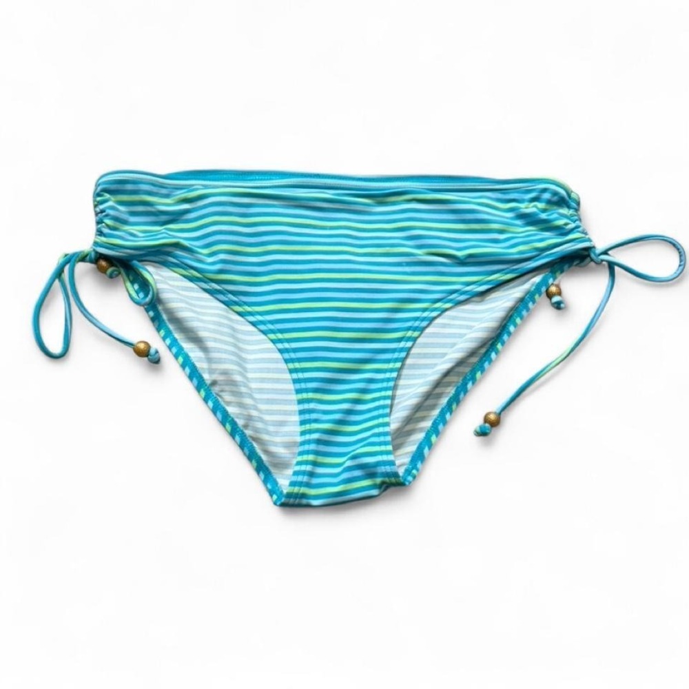 Y2K Coco Reef‎ Blue & Green Striped Side Tie Bikini Bottoms, Women's Size XL